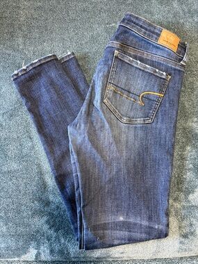 American Eagle Dark Wash Straight-Leg (Long) Jeans - super super stretch
